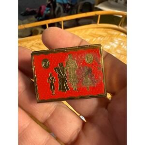 Vintage Red Gold Tone Folding Pill Box 4 Compartment Photo Album Display